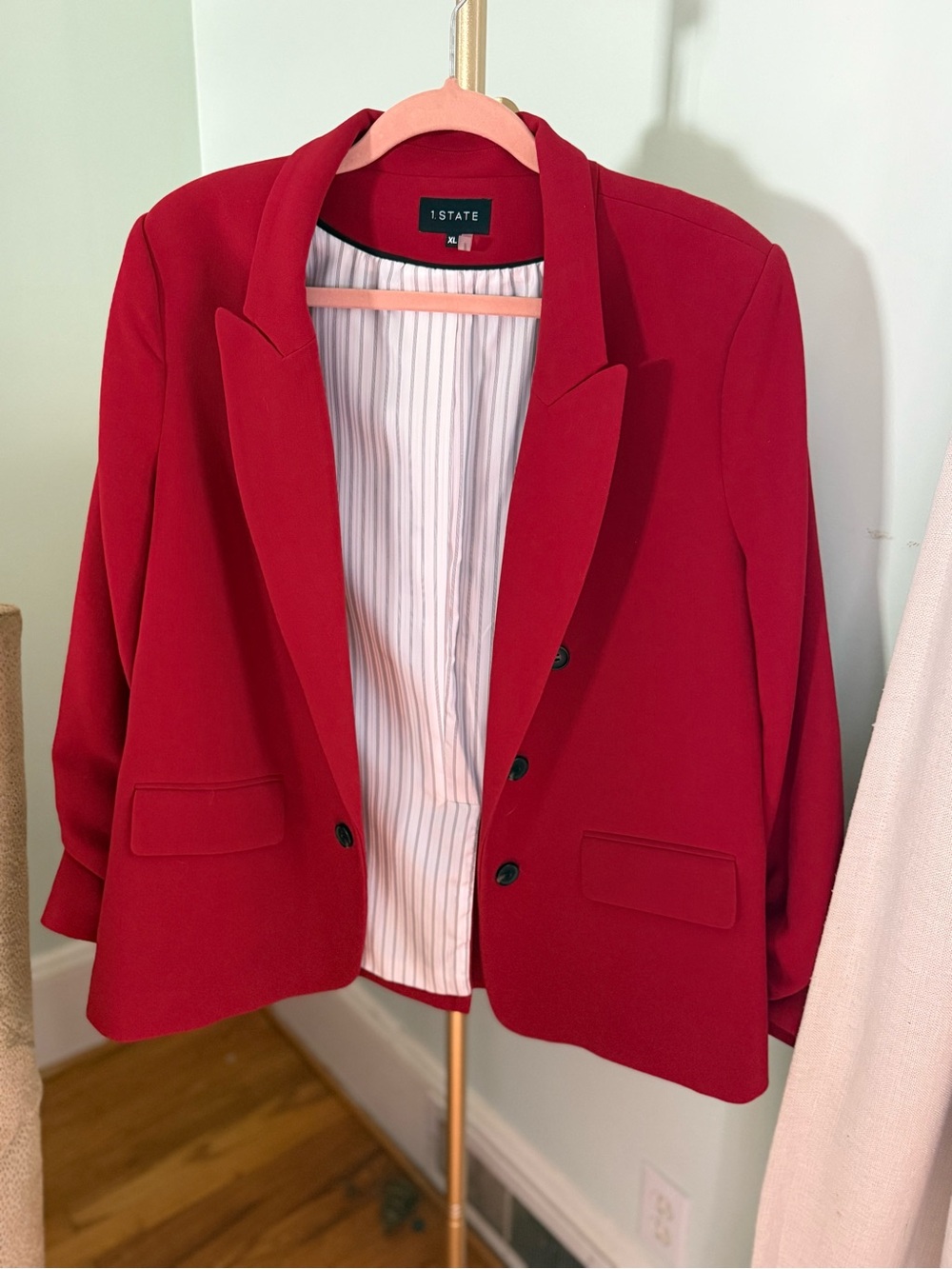 1. State Red Notched Lapel Blazer